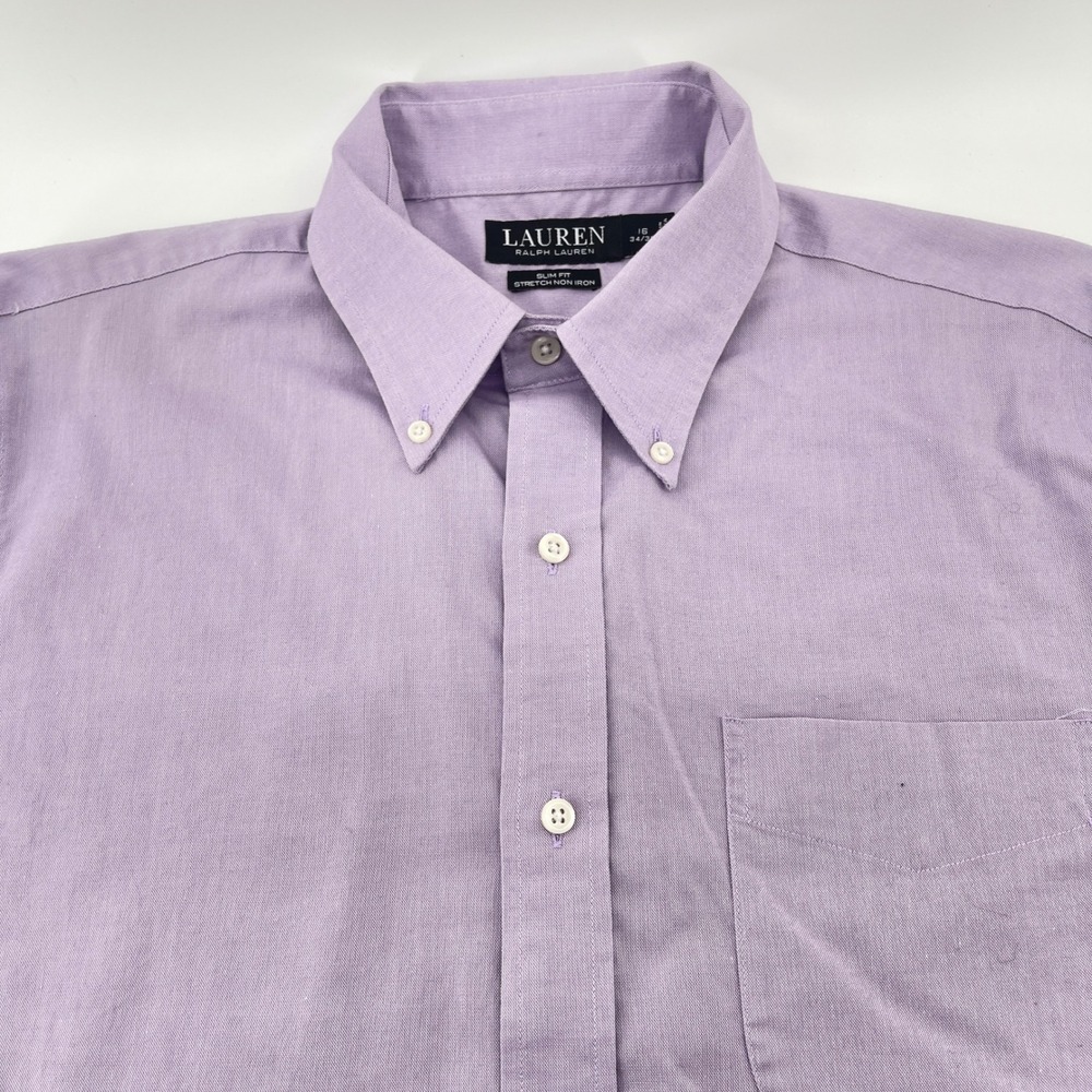 Lauren Ralph Lauren Dress Shirt Men 16 34 Purple Slim Fit Non Iron